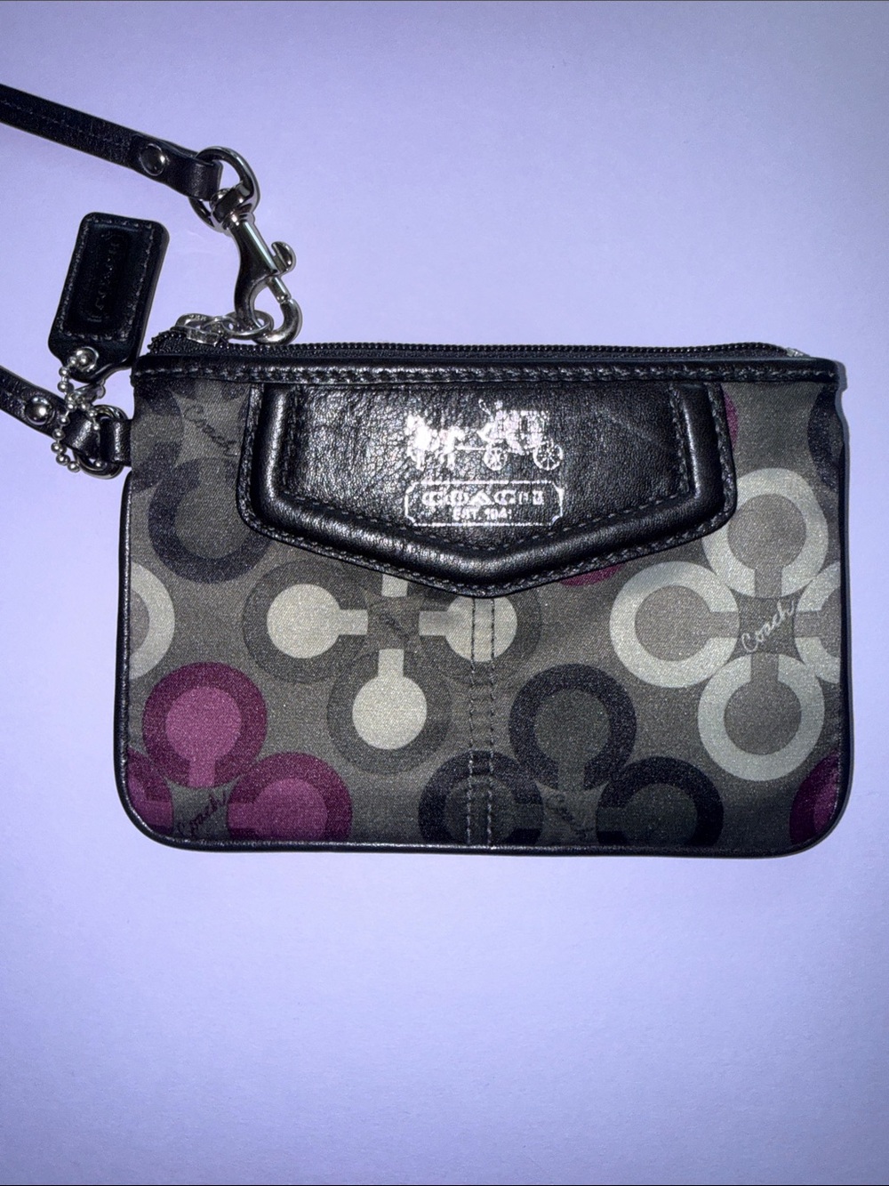 Vintage Coach Signature Wristlet in Black, Gray and Purple Accents
